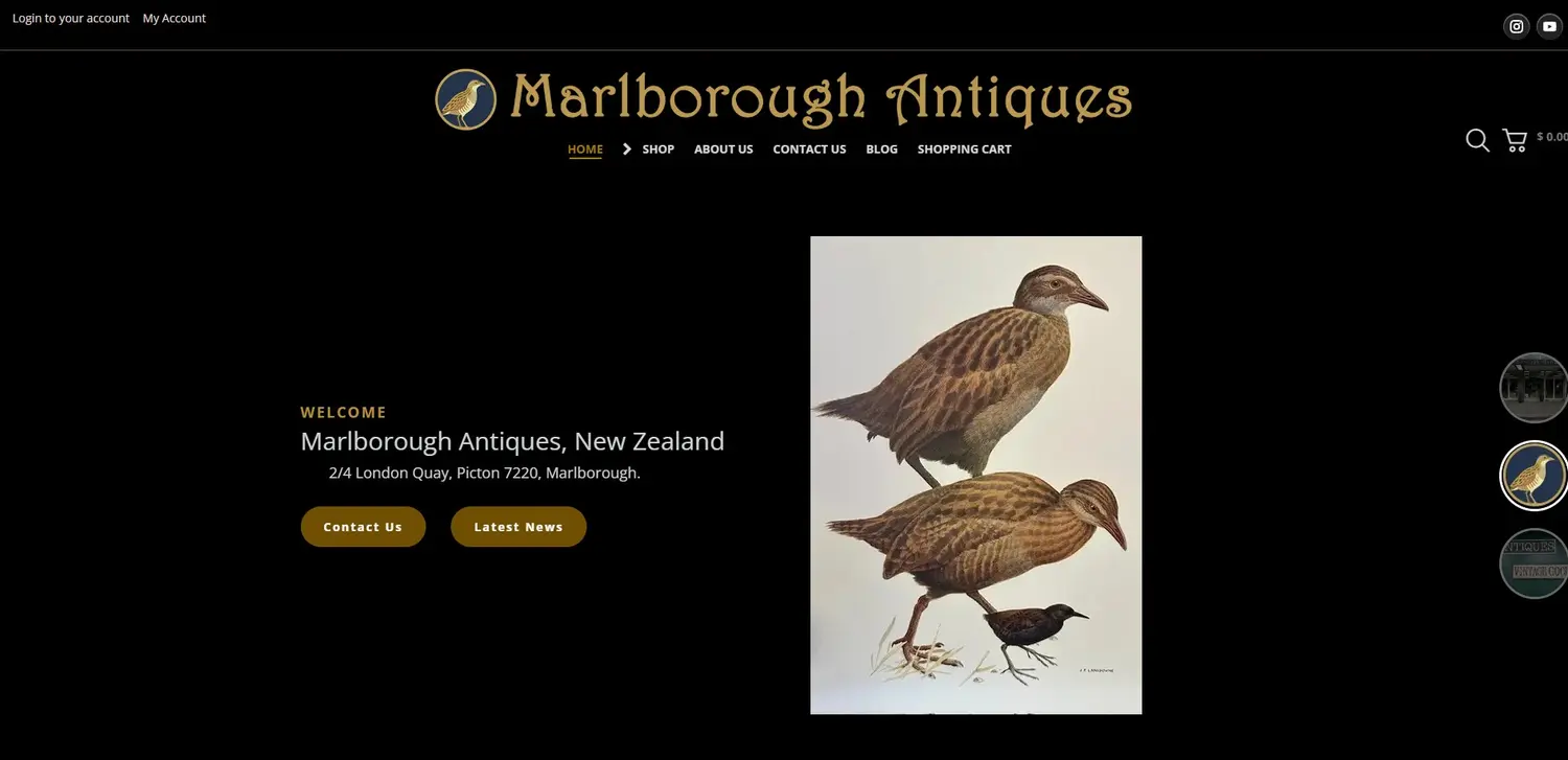 Marlborough Antiques homepage designed by GingerWeb