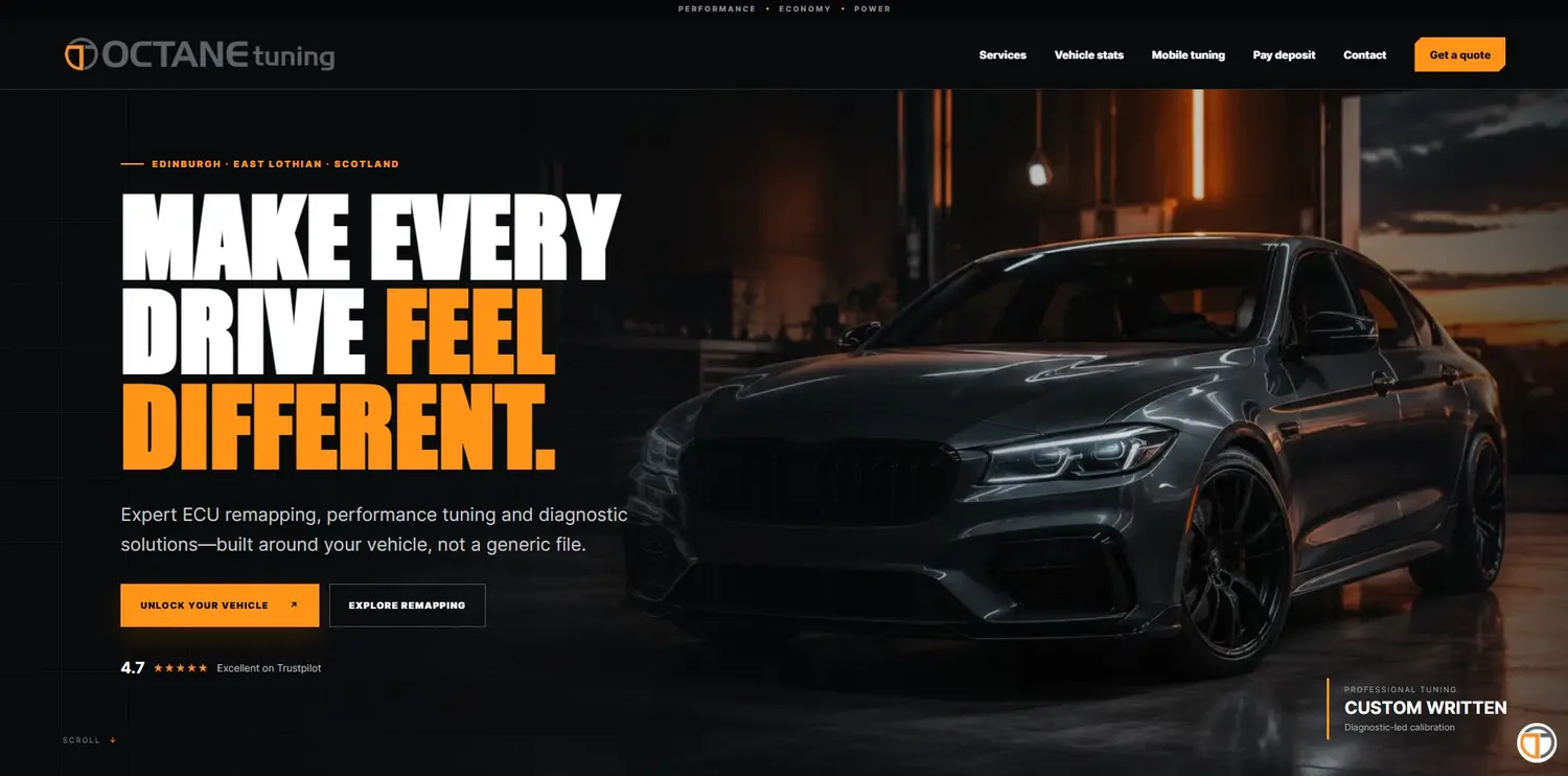 Octane Tuning homepage designed by GingerWeb